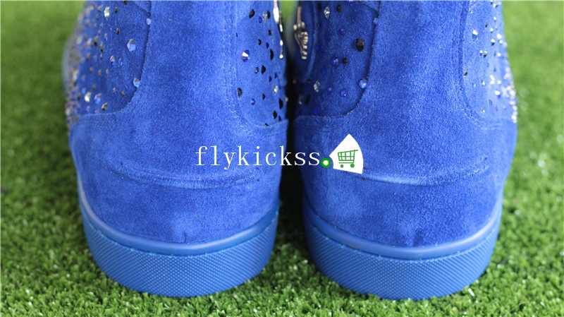 Christian Louboutin Flat Spike Sneaker High Top Blue Suede